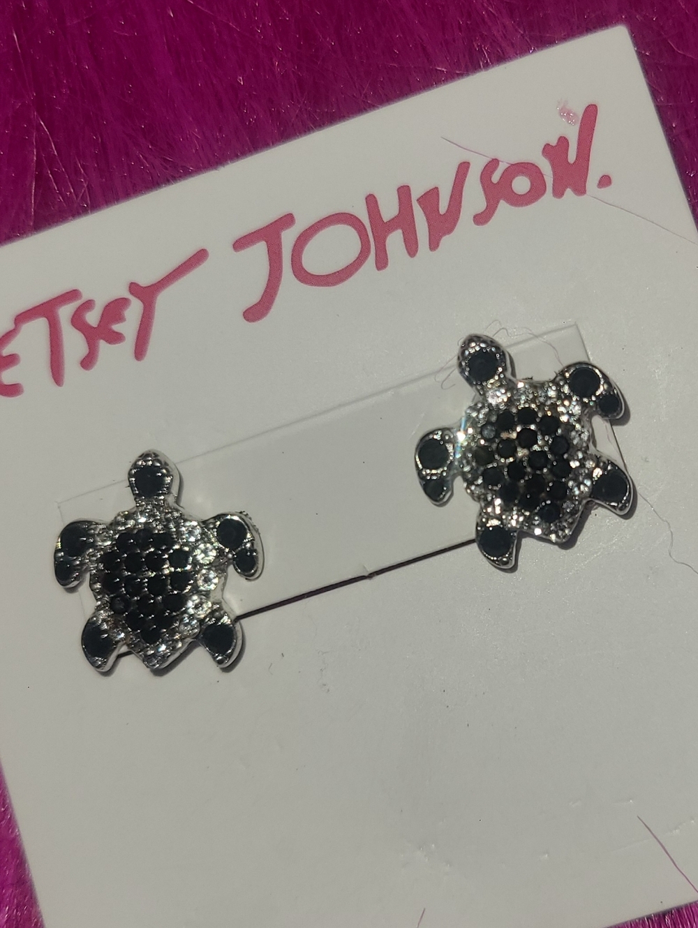 Black Turtle Stud Earrings with Sparkly  Rhinestones Trendy